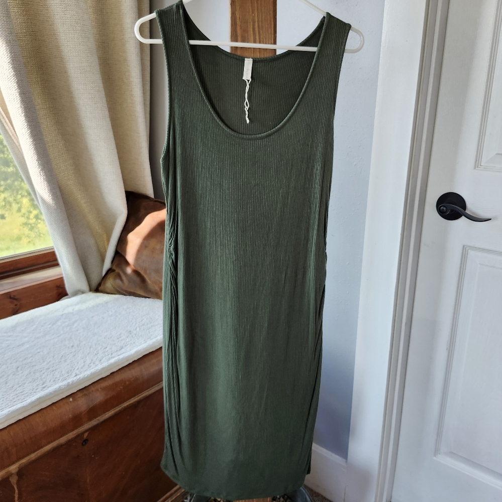Pink Blush Olive Green Basic Maternity Dress, Midi Length, Size XL, Made in USA